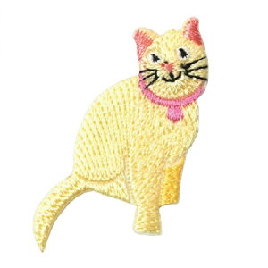 PO【猫 ワッペン イエロー 23411】子ども こども 子供 刺繍ワッペン 刺繍 アップリケ シールワッペン シール デコシール かばん リメイク スモック レッスンバッグ アイ