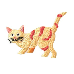 PO【猫 ワッペン オレンジ 23413】子ども こども 子供 刺繍ワッペン 刺繍 アップリケ シールワッペン シール デコシール かばん リメイク スモック レッスンバッグ アイ