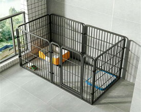 6ペットサークル 犬 ペットフェンス サークルケージ ドア付き 室内 屋外 置くだけ 柵 自立 ケージ 小型犬 セットドア付 6枚 接続式 簡単組み立て 工具不要 折りたたみ 犬用 広げる レイアウト自由 120×60cm