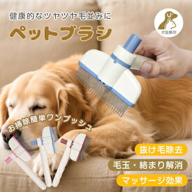 ペットブラシ 犬猫兼用 猫ブラシ 犬ブラシ 抜け毛が取れる ワンプッシュ 簡単 抜け毛除去ボタン