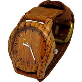 牛革ベルト　クウォーツ　天然素材　メンズ　レディース　ユニセックス　本革　レザー　ハンドメイド　木彫風　腕時計