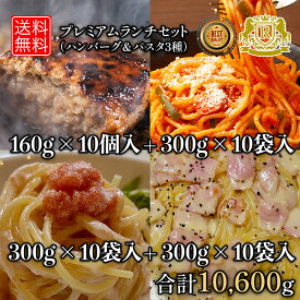 プレミアムランチセット（ ハンバーグ パスタ 3種） お昼ごはん 美味しいおかず 美味しいハンバーグ 湯煎 冷凍パスタ 冷凍ハンバーグ 冷凍おかずセット 食事セット 温めるだけ 詰め合わせ 冷凍