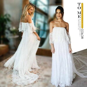 思 シンプル マキシワンピ ロングトレーン レース ホワイト白 オフショルダー パーティードレス カジュアル ウエディングドレス
