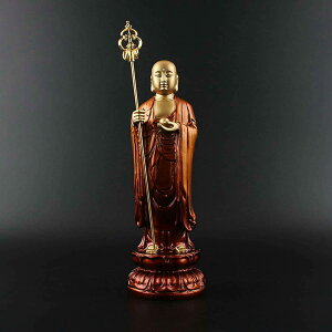 祈る 風水 彫刻仏像 高さ20.5cm(23.5cm法杖の長さ入り)、厚さ7cm 蓮華座 車載置物 置物 仏像 彫工芸品」 「地蔵菩薩像 樹脂製