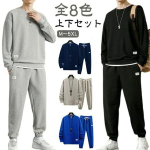 運動着 秋服 春物 スウェット 春 秋冬 重ね着風 長袖 スポーツウェア スエット クルーネック 上下セット 部屋着 トレーナー 無地
