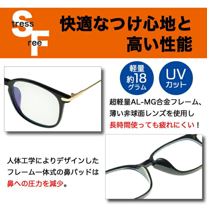 ブルーライトカット メガネ 超軽量 18グラム 伊達眼鏡 度なし　シンプル