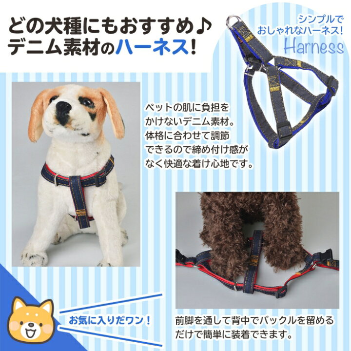 楽天市場 ペット ハーネス リード付き 犬 猫 散歩 お出掛け デニムハーネス 胴輪 小型犬 中型犬 レッド ブルー ブラック デニムハーネス 雑貨ペットいい物いっぱいraramart