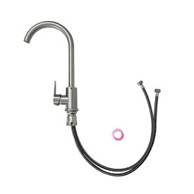 ステンレス 混合水栓 3.2-3.5cm開口対応 フレキホース2本付属 ステンレスと銅の材質 丈夫で長持ち