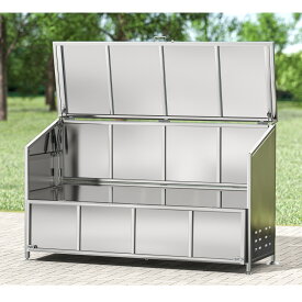 ゴミ箱 屋外 ゴミステション 大きい ステンレス カラス除け ゴミ荒らし防止 カラス除け 野良猫 小動物 対策 高強度 収集庫 大型 ごみ収集ボックス 庭用 ふた付き アジャスター (140cm)