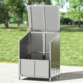 ゴミ箱 屋外 ゴミステション 大きい ステンレス カラス除け ゴミ荒らし防止 カラス除け 野良猫 小動物 対策 高強度 収集庫 大型 ごみ収集ボックス 庭用 ふた付き アジャスター (60cm)