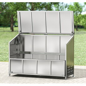 ゴミ箱 屋外 ゴミステション 大きい ステンレス カラス除け ゴミ荒らし防止 カラス除け 野良猫 小動物 対策 高強度 収集庫 大型 ごみ収集ボックス 庭用 ふた付き アジャスター (120cm)