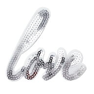 ワッペン スパンコール アイロン接着 縦7cm×横7.5cm シルバー LOVE ラブ 英語 キラキラ アイロンワッペ…