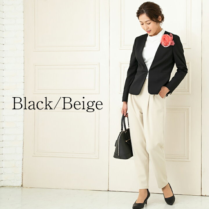 楽天市場 36 Off Sale スーツ レディース フォーマル 大きいサイズ セットアップ パンツスーツ 秋 冬 秋冬 ノーカラー 入学式 黒 カラーレス ジョーゼットパンツ ブラック スーツ 卒園式 卒業式 入園式 母 母親 7号 9号 11号 13号 代 30代 40代 50代 セレモニー 結婚式