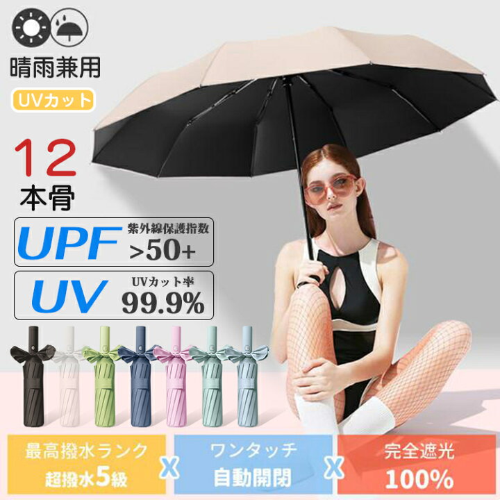 日傘　雨傘　白　晴雨兼用　UVカット　コンパクト　シンプル