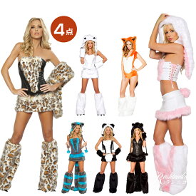 【5％OFFクーポン】ハロウィン コスプレ レディース 仮装 衣装 5点セット アニマル コスチューム ファー ふわふわ セクシー かわいい 大人 女性 ハロウィーン パーティー イベント ファーレッグウォーマー スカート コスプレ衣装 ネコ うさぎ アニマル系 撮影会 舞台衣装