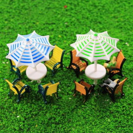 モデル パラソル 太陽傘 と椅子 模型 キット 2セット 1:150 庭園 箱庭 装飾 鉄道模型 建物模型 ジオラマ 教育 DIY