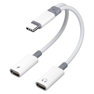 2in1Type-C�C���z���ϊ��A�_�v�^�y�[�d���Ȃ��特�y�Đ��E�ʘb�Ή��zUSB-C��҃P�[�u��|PD15W�}���[�d|iPhone17/16/15�EGalaxyS24�EPixel8�EiPadPro�Ȃ�Type-C�@��Ή�