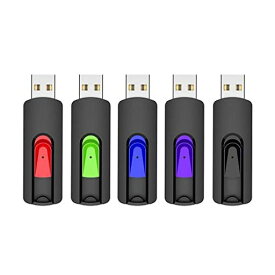 USBメモリ 16GB 5個セット USB 2.0 フラッシュメモリ伸縮式16ギガバイト サムドライブ ースティック ペンドライブ 5色(黒 紫 青 緑 赤)