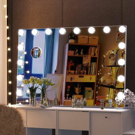 BEAUTME 女優ミラー 化粧鏡 ハリウッドミラー卓上ミラー 3色ライトモード 明るさ調節可能 16個LED電球付き 10倍拡大鏡付き 卓上/壁掛け両用 (白い 91.1X61.6CM)