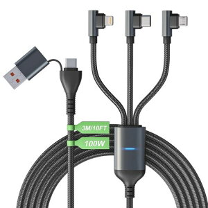 100W}`3in2USBO`[W[P[ul[MFiF؎擾PD100WΉ3M/10Ft]6APDґg[dR[hUSBC/MicroUSB/LightningRlN^tjo[T}`|[gO[dP[u