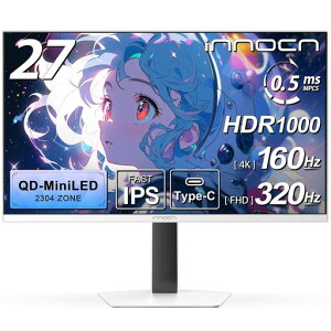 INNOCN QD-MINILED 4K ���j�^�[ 27�C���` �Q�[�~���O���j�^�[ 4K@160HZ/�t��HD@320HZ�؂�ւ� �f���A�����j�^�[ �z���C�g 0.5MS MPCS ����� �L�F�� ���P�_�ۏؑΉ� (�ʎq�h�b�g/HDR1000/HDMI