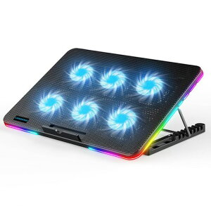 LiANGSTARノートパソコン冷却パッド6つ冷却ファンノートPCクーラー7段階高さ角度調整風量調節冷却台2つUSBポート静音スマホンスタンド付き最大17.3インチまで対応RGBライト付き