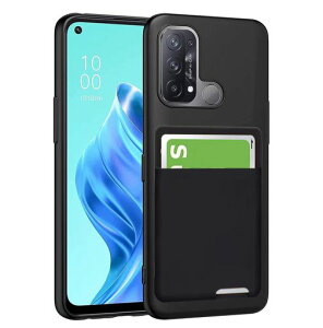 OppoReno5Aケース背面収納耐衝撃カード収納薄型軽量TPUカバーストラップホール付き黄変防止指紋防止おっぽスマホreno5aケース(ブラック)