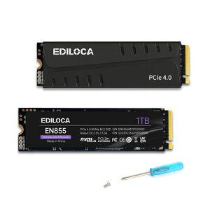 Ediloca EN855 SSD �q�[�g�V���N�t�� 1TB PCIe Gen4x4 NVMe M.2 2280 PS5����m�F�ς� �ő�Ǎ�: 7400MB/s �ő发��:5400MB/s 3D NAND TLC ����SSD DRAM �L���b�V������