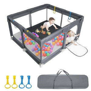 BQKOZFINベビーサークル120x120x66cm正方形コンパクト扉付き大型プレイヤードbabyplaypen滑り止め吸盤メッシュタイプ洗濯可能収納バッグ付き室内外対応子供軽量