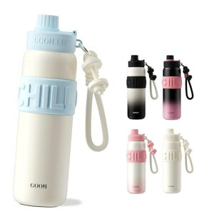 GOOM水筒680ml保冷ボトル31603ステンレスボトルストロー付き水筒大容量真空断熱ストラップ付きシームレス魔法瓶漏れ防止洗いやすいオシャレ携帯便利ライトスポーツアウトドア(ライトブル…