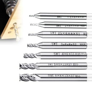 エンドミルカッターCNC工具穴あけセット超硬加工用高精度精密加工4枚刃1.5mm-6mmビットミリングルーター7本河冶住友ハイス鋼1.5mm、2mm、2.5mm、3mm、4mm、5mm、6mm