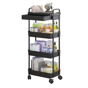 キッチンラック隙間収納ワゴンキャスター付き4段41x30x101cmモバイルユーティリティカートハンドル付き調味料ラックスリムワゴンキッチン収納ランドリーワゴン洗面所収納ペットボトルラ…