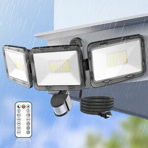 CLYLEDセンサーライト屋内/屋外使用可人感センサーLED投光器70W昼白色6500Kフラッドライトリモコン操作自動点灯/消灯超高輝度7000ルーメン3灯式IP66防水仕様省エネ明るい爆光防犯ライト投光…