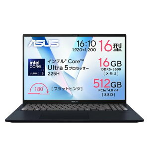 ASUS �m�[�g�p�\�R�� Vivobook 16 X1607CA 16�C���` �C���e�� Core Ultra 5 225H ������ 16GB SSD 512GB Windows 11 �o�b�e���[�쓮 9.3���� �d�� 1.88kg Wi-Fi 6