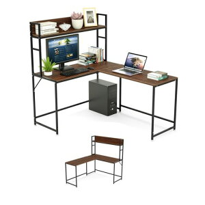 DEWELl字デスク収納ラック付き机pcデスクパソコンデスク幅150cmラック付きデスク左右入替可能ワークデスクテレワーク用コーナーデスクL字型ゲーミングデスクモニターアーム対応勉強机学…
