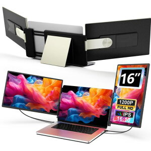 16インチモバイルモニターデュアルディスプレイ、更新された1200PFHDポータブルディスプレイ、16:10アスペクト比スクリーン、回転可能で取り外し可能な画面、軽量ノートパソコン用旅行カ…