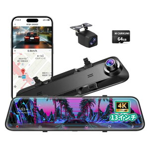 �h���C�u���R�[�_�[�~���[�^4K�y2026�v�V&13�C���`IPS����&64GBSD�J�[�h�zCarplay&AndroidAuto�h���C�u���R�[�_�[�O��J�����~���[�^�h�����R�X�}�z�A���㉺+���E�摜�t�]�o�b�N�A��24���Ԓ��c