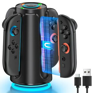 【2025新】Switch2ジョイコン用充電スタンドスイッチ2用4in1JoyConコントローラードックRGBライト充電収納一体型Type-Cケーブル付属日本語取扱説明書ブラック