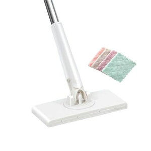 Itisyou雑巾モップフロアモップフローリングワイパー乾湿両用モップ自動で雑巾を挟むモップ自動モップレイジーモップ手洗い不要360°回転可能(ホワイト)