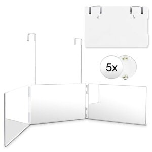 三面鏡セルフカット360°角度自在調整化粧鏡高さ調節可能鏡壁掛け折りたたみ可能mirror5倍拡大鏡付き3ウェイミラー後頭部が見える壁掛けミラーHD鏡面かがみ大きい安定して使い飛散防止(…