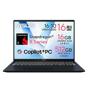 ASUS �m�[�g�p�\�R�� Vivobook 16 X1607QA 16�C���` Qualcomm Snapdragon X X1-26-100 ������16GB SSD 512GB Windows 11 �o�b�e���[�쓮 22.2���� �d�� 1.88kg