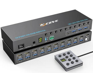 AIMOS HDMI KVM �ؑ֊� 4K@60Hz 10����1�o�� USB 3.0 EDID�ێ� �����Ή� KVM�X�C�b�` 10PC�ؑ֊� �L�[�{�[�h�A�}�E�X�A���j�^�[��10PC�ŋ��L�ARS232���T�|�[�g