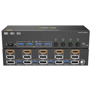 8K KVM�ؑ֊� 4PC 3���j�^�[�A�~���[/�g�����[�h HDMI + DP�|�[�g (8K@30Hz/4k@144Hz) USB3.0�|�[�g KVM Switch PC4��ƃf�B�X�v���C3��Ή� �L�[�{�[�h�A�}�E�X��4PC�ŋ��L �h���C�o�[�s�v