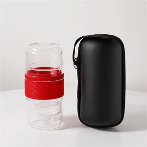 InnocentNovemberグラス茶器茶の入れ湯飲み急須1ポット2杯屋外旅行用快客ラベル用茶器セット超コンパクト収納アウトドアで美味しいお茶を簡単に旅行/お出かけ用中国茶/日本茶/紅茶ピクニッ…