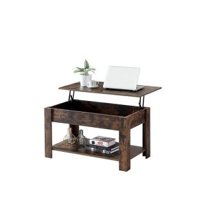 FUNROLUXローテーブル昇降式コーヒーテーブルセンターテーブル収納棚付き隠す収納幅90x奥行50x高さ50-62.5cm大容量収納空間組み立て簡単(ブラウン)