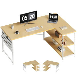 YeTomデスクl字デスク机pcデスク右棚左棚幅107cm勉強机?子作業机学習机収納袋付きダークブラウン