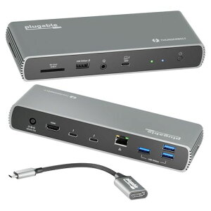 PlugableThunderbolt4�h�b�L���O�X�e�[�V����100W�z�X�g�[�d�Ή��F��Thunderbolt�|�[�gx3�f���A��4K�܂��̓V���O��8K���j�^�\���Ή�2.5Gbps�C�[�T�l�b�gx1USB�|�[�gx4