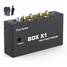 FOSI AUDIO BOX X1 フォノ プリアンプ MM ポータブヘッドフォンアンプ 超コンパクトミニステレオ PHONO 3.5MMヘッドフォン・RCA出力 蓄音機・レコードプレーヤー ターンテーブル用 DC12V電源アダプタ付き