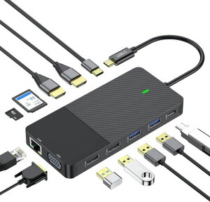 12-in-1USB-C�h�b�L���O�X�e�[�V����:�f���A��4KHDMI/VGA/�M�K�r�b�gLAN/100WPD�[�d/4USB�|�[�g/SD/TF�J�[�h���[�_�[�Ή�MacBook/Windows/�m�[�gPC�p