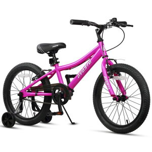【AVASTA】Bilbo子供MTBマウンテンバイクファットタイヤ自転車男の子女の子小学生低学年高学年街乗り通学取り外しチェーンケース/補助輪付き/キックスタンド付き高さ調整可能18インチピンク